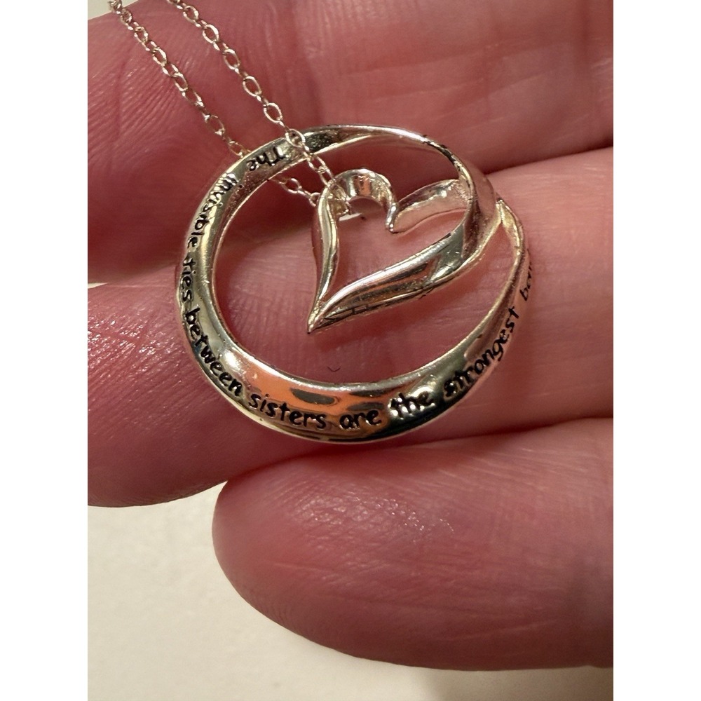 Sterling Silver Heart Loop Sisters 925 Necklace 8" Chain